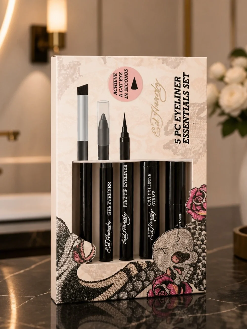 Ed Hardy 5PC Eyeliner Essentials Set Black Gel Tip Pen Smudge